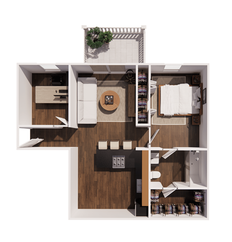 Floor plan for 1 bed, 1 bath, 630 sqft